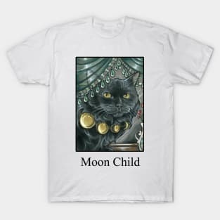 Black Cat - Moon Phases Necklace - Moon Child - Black Outlined Version T-Shirt